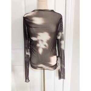 Zara Sheer Mesh Long Sleeve Black Floral Top Sz M Grung Whimisigoth Punk